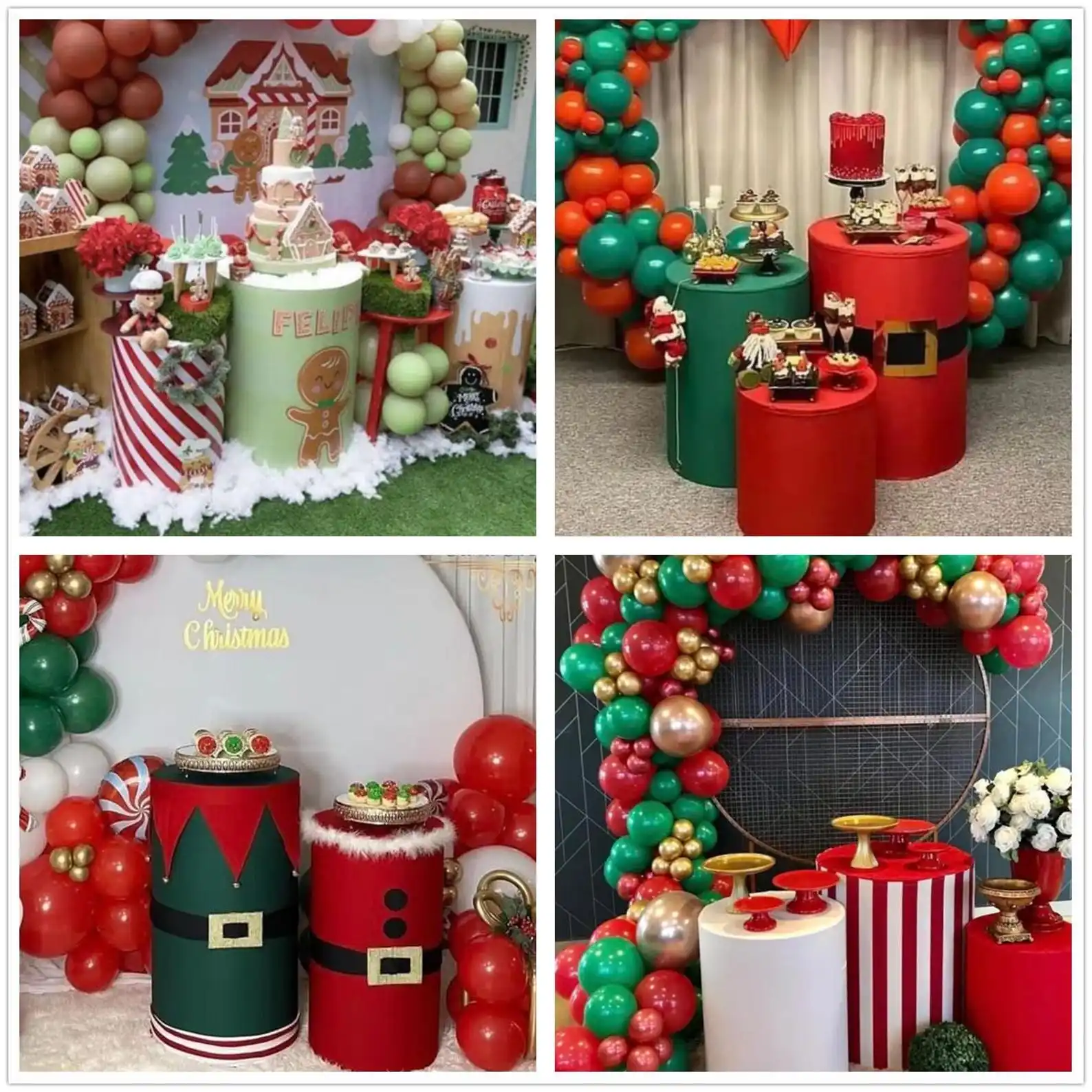 Mehofond Custom Cylinder Cover Backdrop Christmas Red Green Stripes Kid Birthday Party Plinths Pedestal Background Decor Elastic
