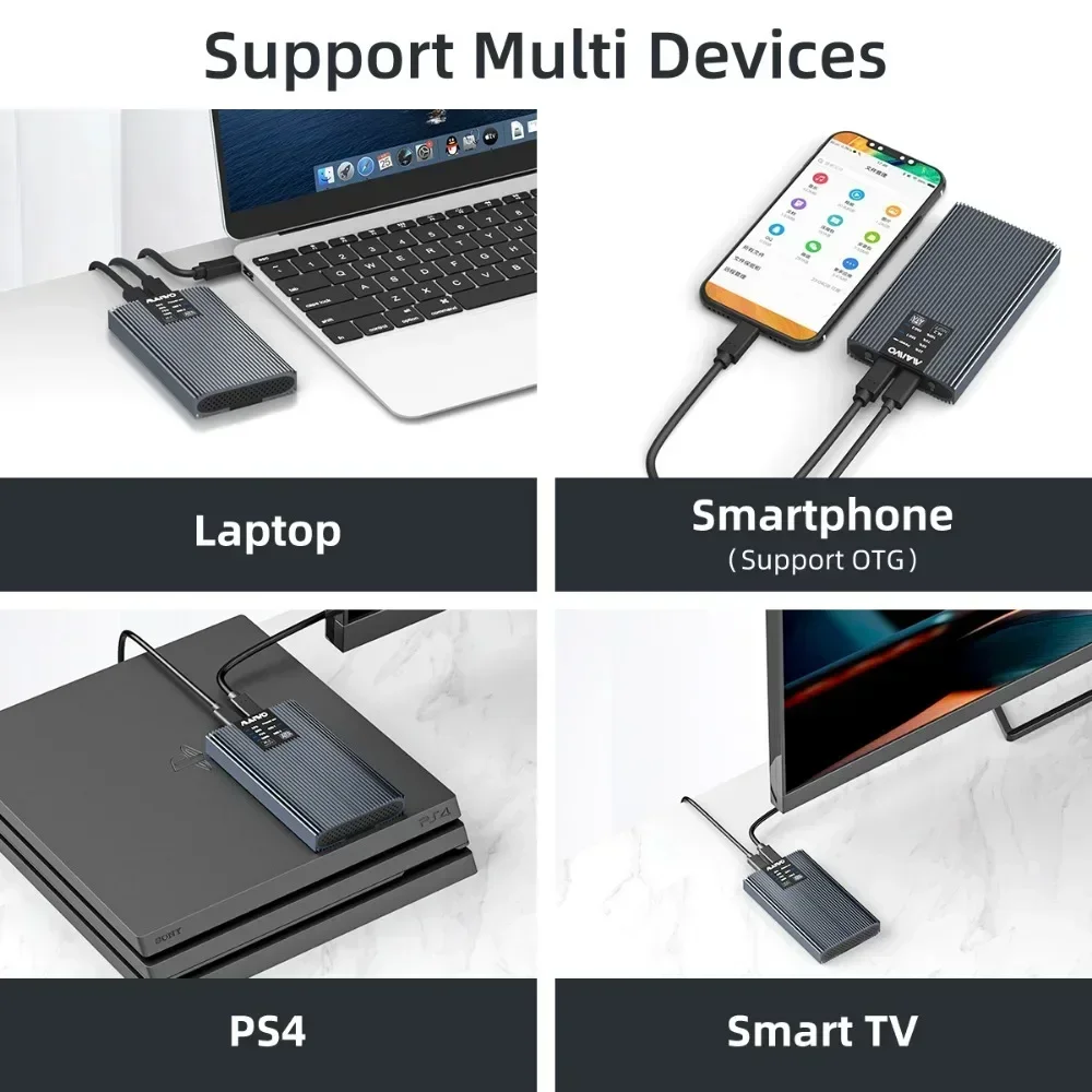 MAIWO-M.2 Caixa de disco rígido móvel, notebook protocolo SATA, SSD de estado sólido, caso externo com clonagem, compartimento duplo