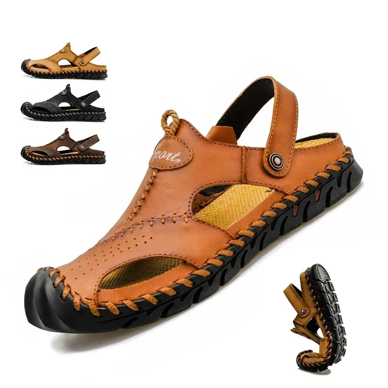 

PopMen's Summer Slippers Shoes Men Breath Casual Sneakers Comfort Durable Rubber Bottom Slip-on Summer Outdoor Hiking Sandals