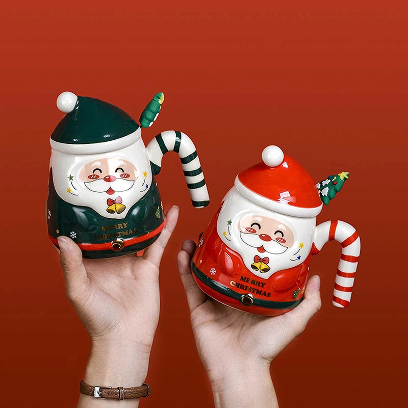 

Creative Cartoon Santa Claus Cup Ceramic Cup Christmas Holiday Gift Hand-painted Water Cup Souvenir Mug Coffee Mug with Spoon