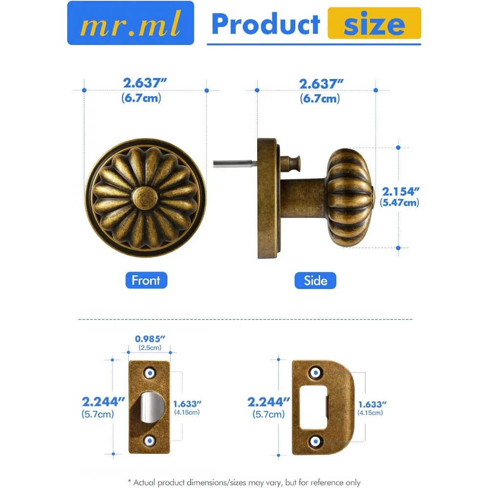 Antyczne mosiężne klamki do drzwi w stylu vintage - retro uchwyty do drzwi wewnętrznych do łazienki i sypialni, gałka ze stopu aluminium w klasycznym stylu