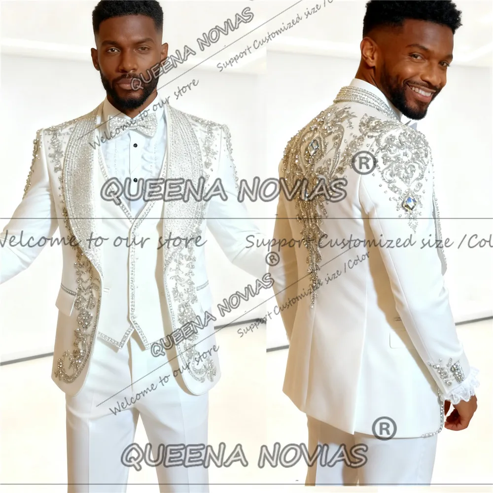 الرائعة مطرز بلورات العريس الدعاوى البدلات الرسمية سليم صالح Shwal التسمية الزفاف بليزرات مخصصة رجل مأدبة الملابس زي أوم