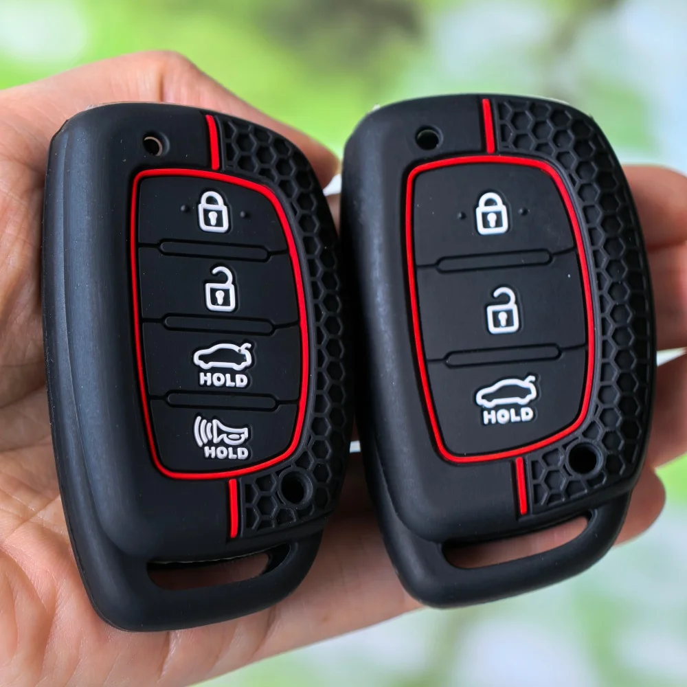 Funda de silicona para llave remota de coche, 3/4 botones, para Hyundai Creta Ix35 Ix45 I10 I30 I40 Tucson Santa Fe Rena Sonata Elantra