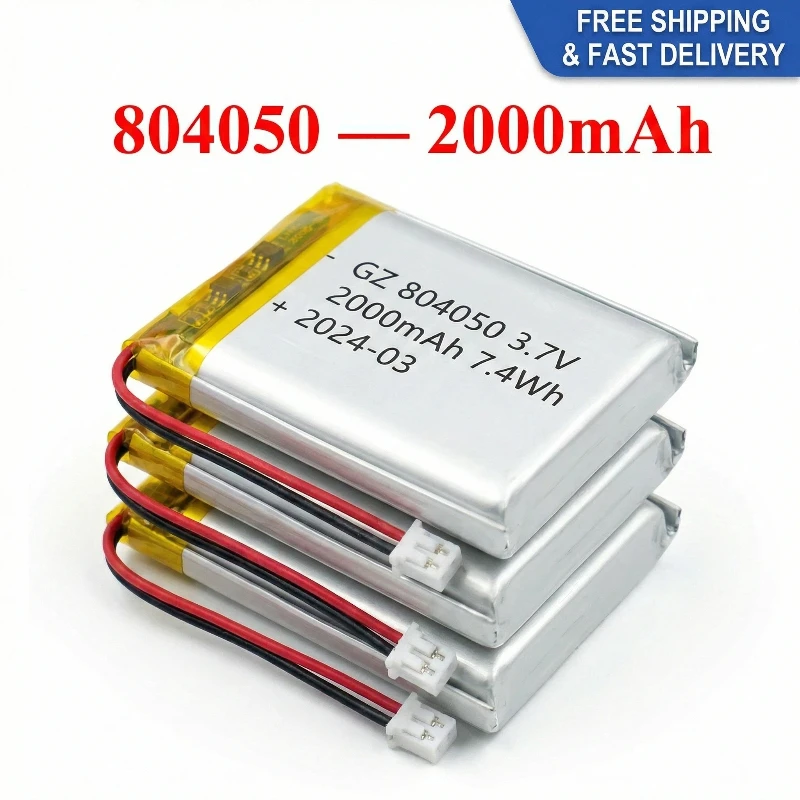 804050 2000mAh Battery 3.7V Li-Polymer Lithium Ion Batteries for Massager Medical Equipment Car Air Filter Loudspeaker