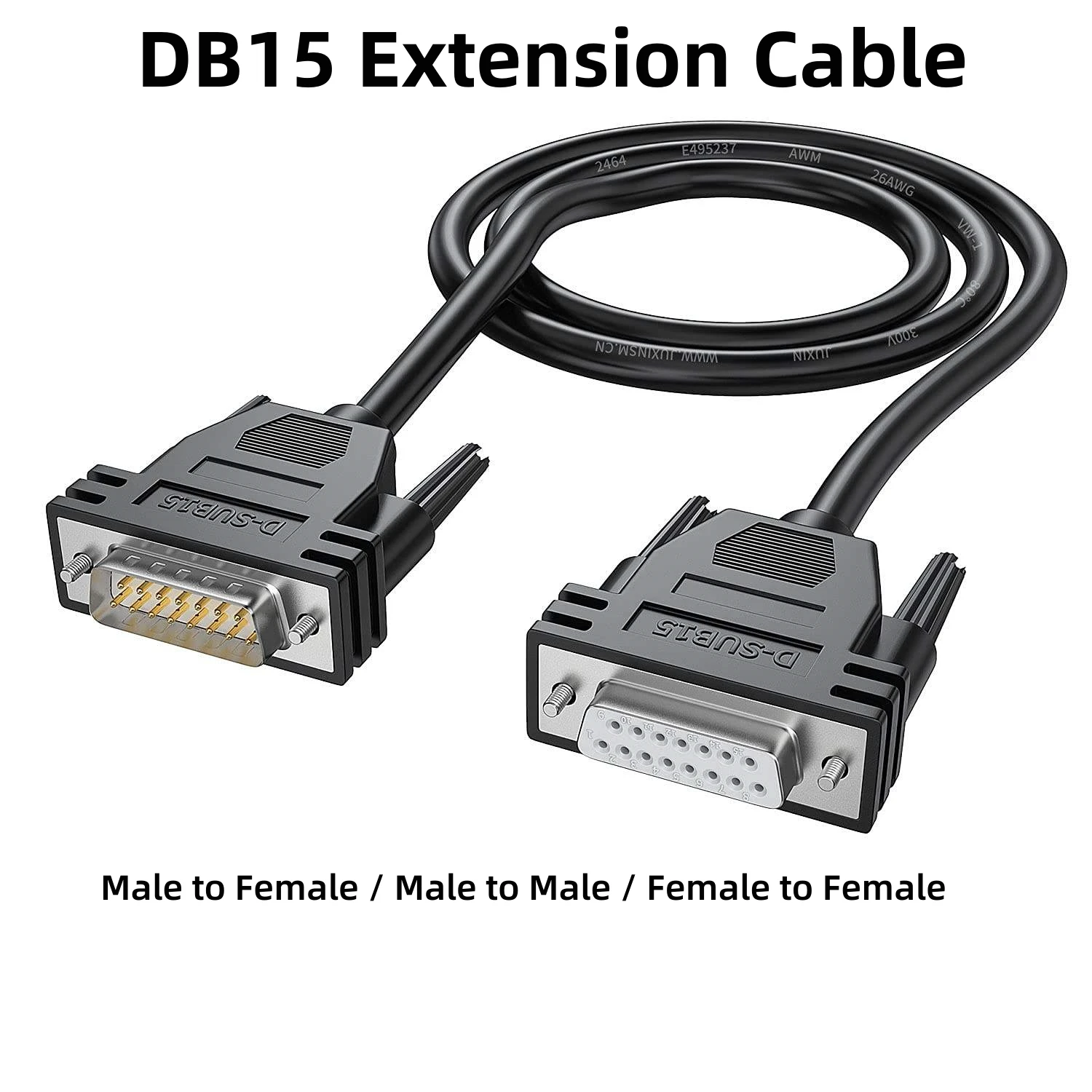 5M DB15 Male to Male Cable Cord Black M/M Cable 26AWG Copper D-SUB15PIN Connector 20feet /6M Computer Cables & Connectors