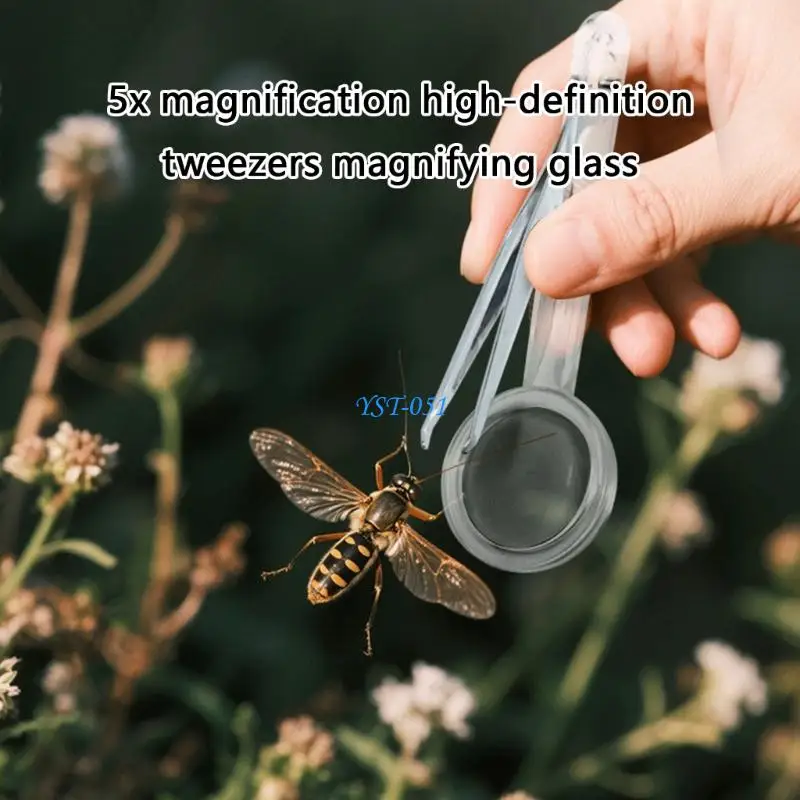 

E15A Handheld Clear Magnifier Glass with Tweezers for Small Object Inspection