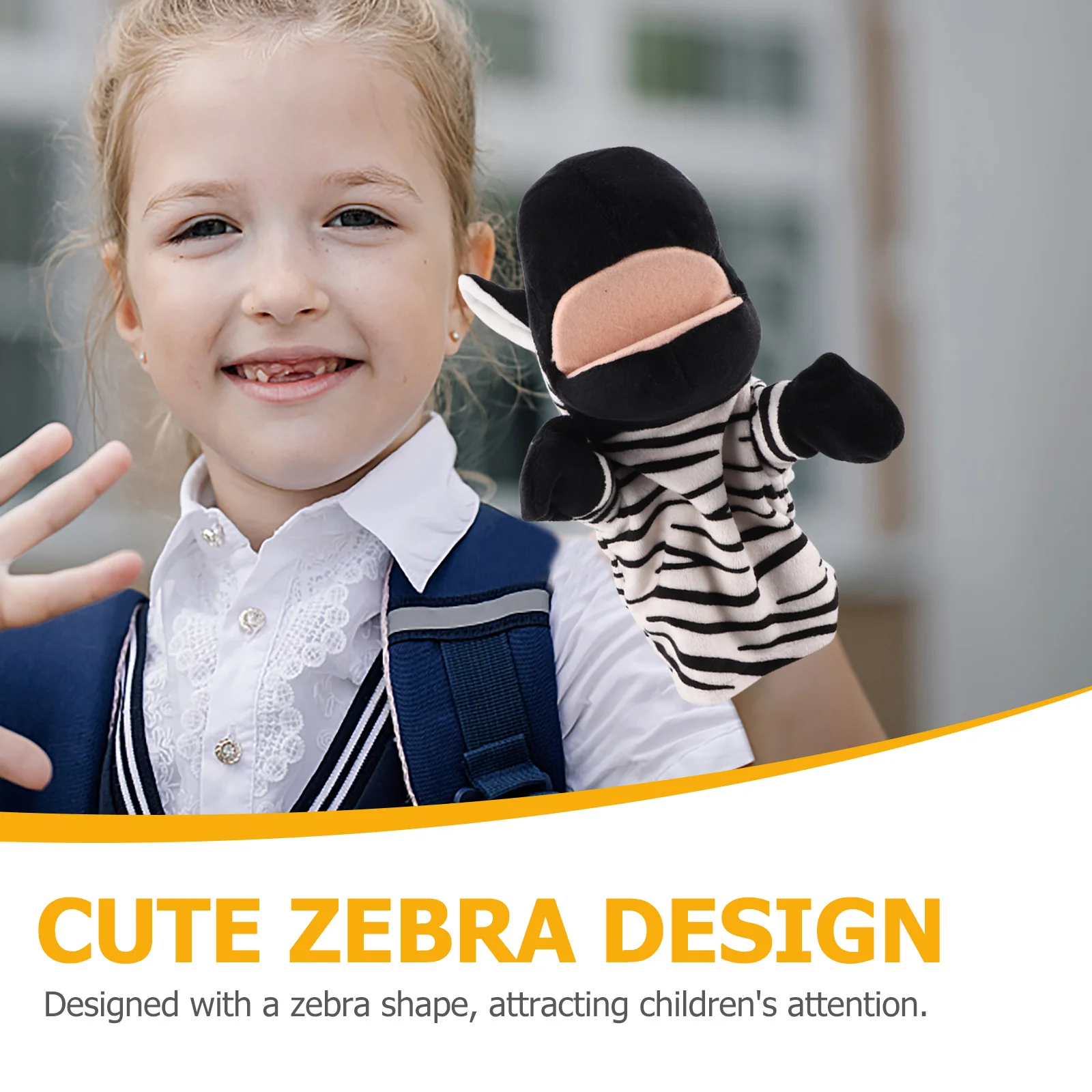 TOBBOMEY Zebra handpop met bewegende mond Zacht educatief voor kinderen Knuffeldier Voorschoolse leercadeau