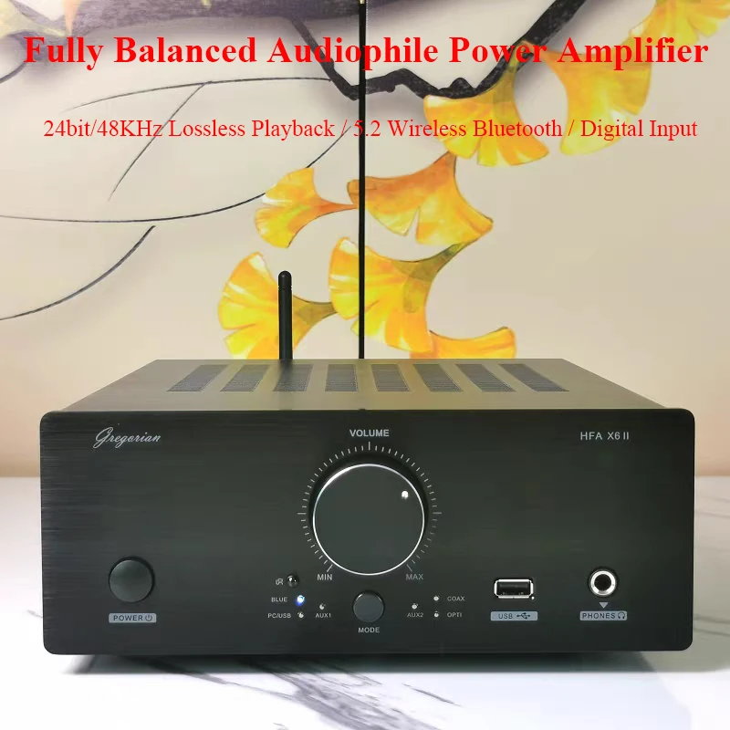 HIFI Fully Balanced Audio Power Amplifier Bluetooth 5.2 220W*2 Output Power Home Amplifier Digital Optical Coaxial Input