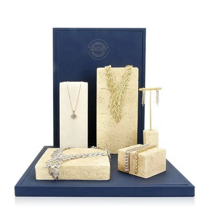 Op Maat. Vanlocy Mode Op Maat Gemaakt Lamsleer Lederen Blauwe Sieraden Display Rekwisieten Set Sieraden Display Stand