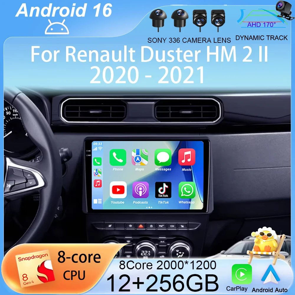 

Автомагнитола Carplay Android 16 для Renault Duster HM 2 II 2020-2021 Arkana 1 I 2019-2021, мультимедийный видеоплеер, навигация GPS 4G