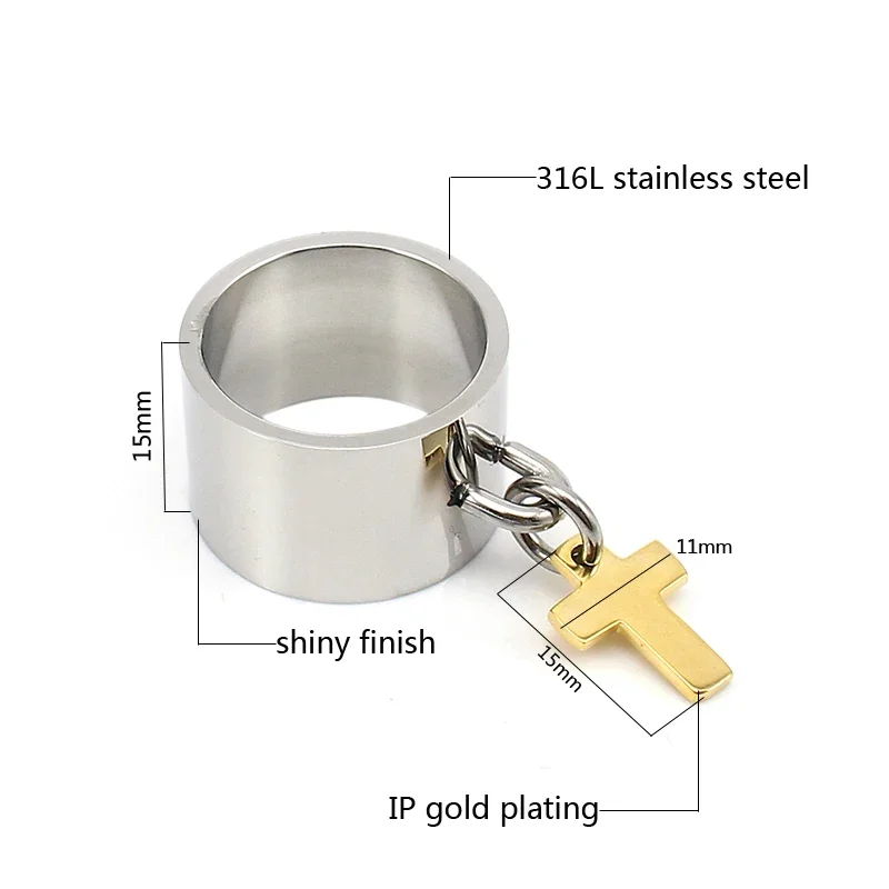 Gold Color Jesus Cross Tag 316L Stainless Steel Big Wide Women Rings Fashionable Bague Femme Fantaisie Acier Promotionnel