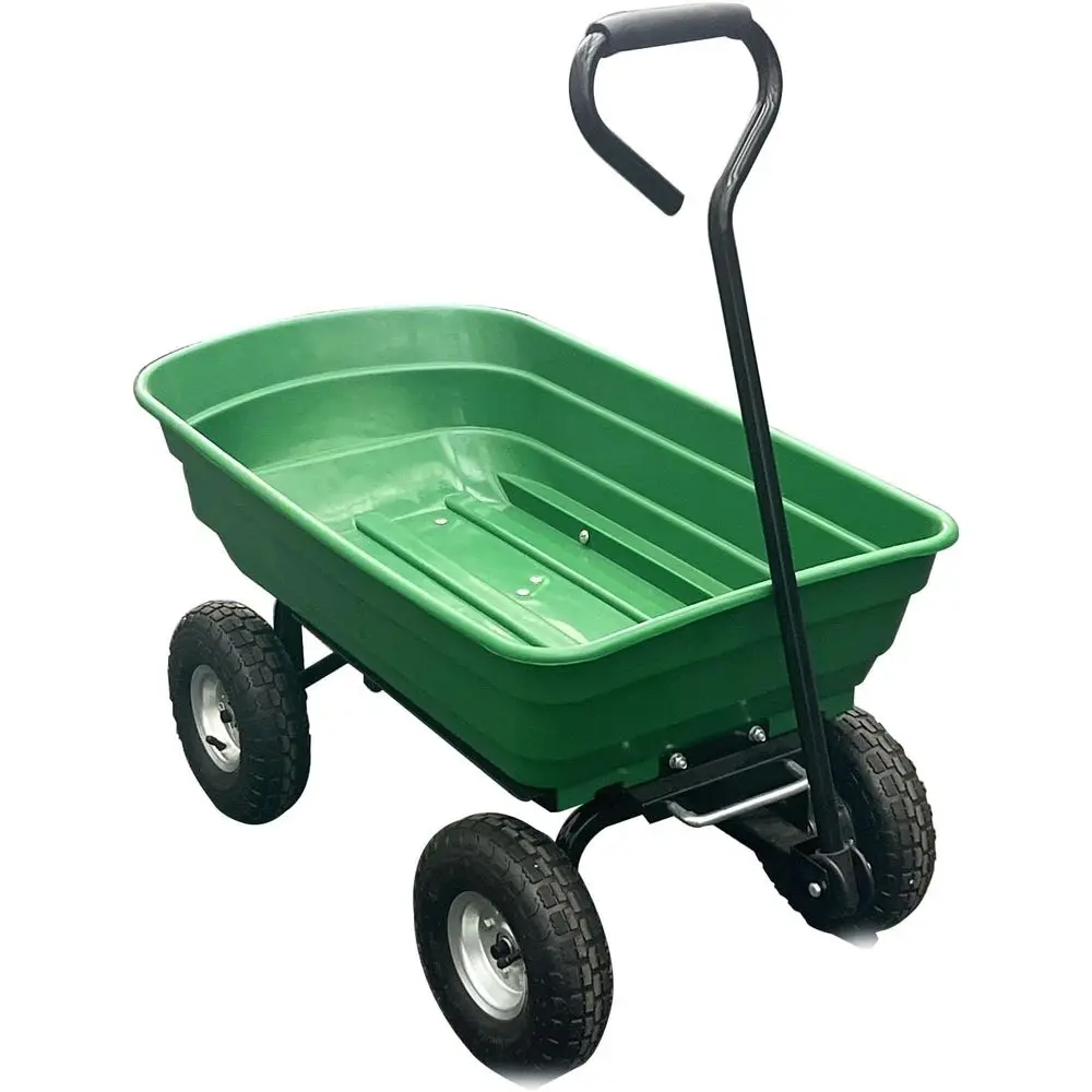 Wheelbarrow Garden Cart, Heavy Duty Home Utility, Four-Wheel Home Garden Yard Utility Wheelbarrow Cart with Built-in Stand,(Gree