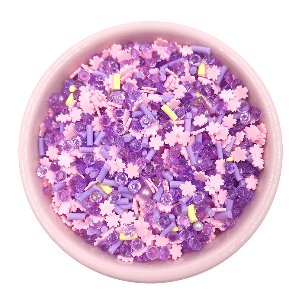 100g Mixed Crystal Pearl Beads Cherry Blossoms Slices Polymer Clay Sprinkles for Crafta Shaker Cards Decoration DIY Slime Filler