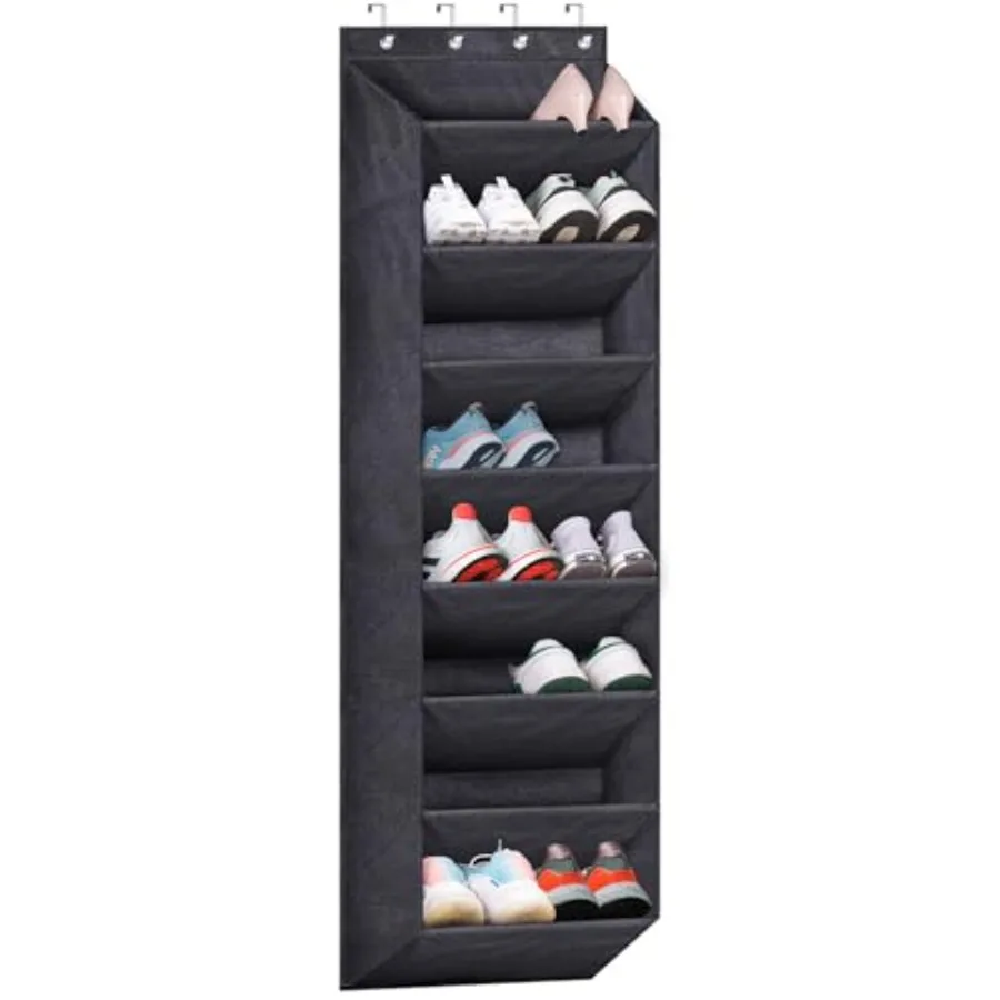 

Over The Door Shoe Organizer for Closet with Large Deep Pockets Narrow Shoe Rack for Door Hanging Boots Storage Black