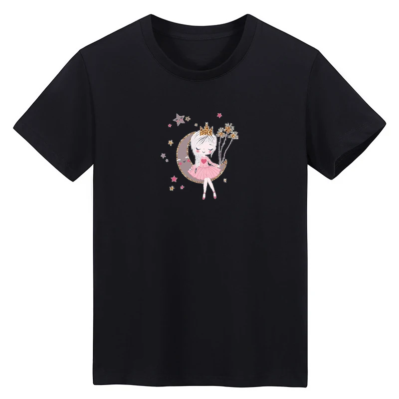 Women Moon Girl Graphic T Shirt Cute 2024 Streewear Clothes Tops Tee