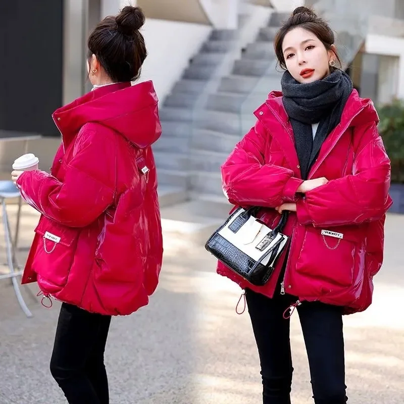 2023 New Winter Jacket Women Loose Parkas Hooded Female Solid Thicken Warm Down Cotton Jackets Snow Wear Coat Outwear