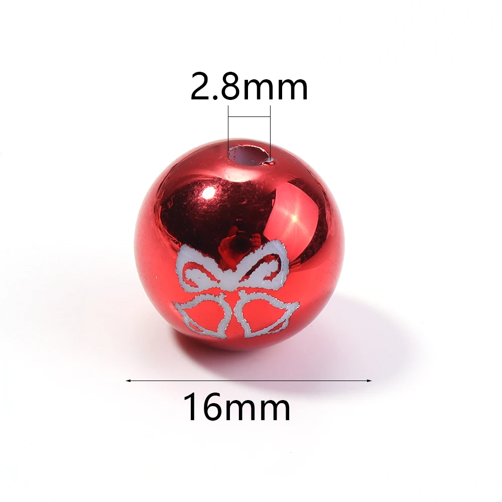 10pcs 16mm Christmas Acrylic Beads Red Green Round Beads Loose Spacer Bead For DIY Jewelry Making Bracelet Necklace Accessories