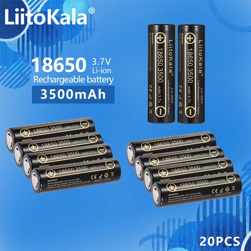 

20PCS LiitoKala Lii-35A 18650 3500mAh 3.7V Li-Ion Rechargeable Battery 10A Lithium Battery High Drain For Flashinglight Vaping