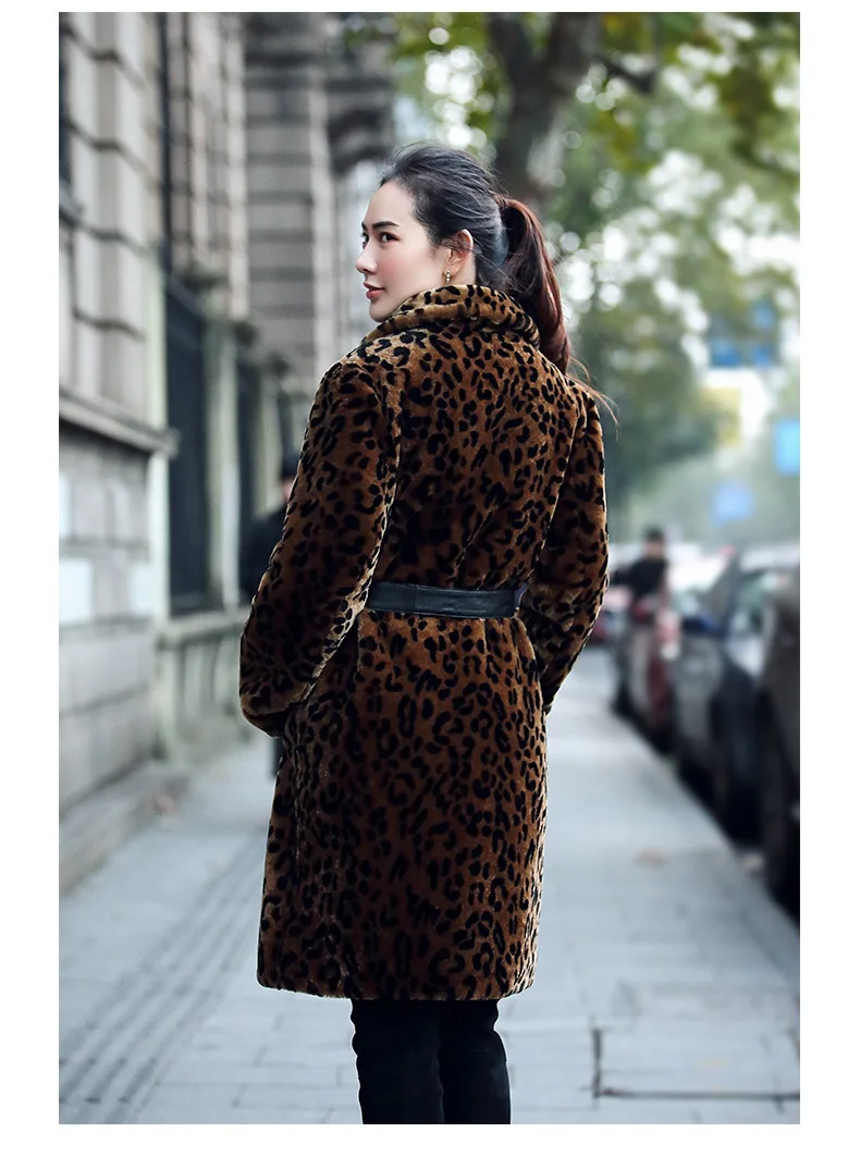 Faux Suit Collar Leopard Print Fur Jacket 2024 Winter New Sheep Shearing Fur Integrated Women's Medium And Long Coat Imitate