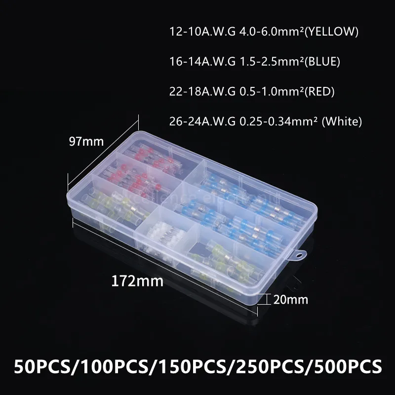 

Boxed Waterproof Solder Seal Wire Connectors 2:1 Heat Shrink Insulated Electrical Wire Terminals Butt Splice Connector
