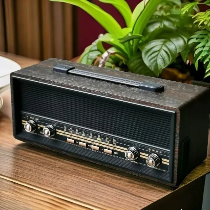 Retro Nostalgic Desktop Stereo Radio FM Medium Wave Shortwave Bluetooth Speaker Card Stereo