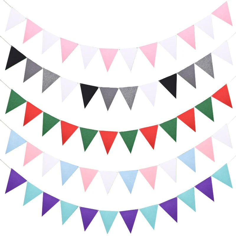 12 Flags Multicolor Felt Cloth Garland Pennant Bunting Banner for Wedding Party Baby Shower Wall Hanging Garland Decor Supply 8z