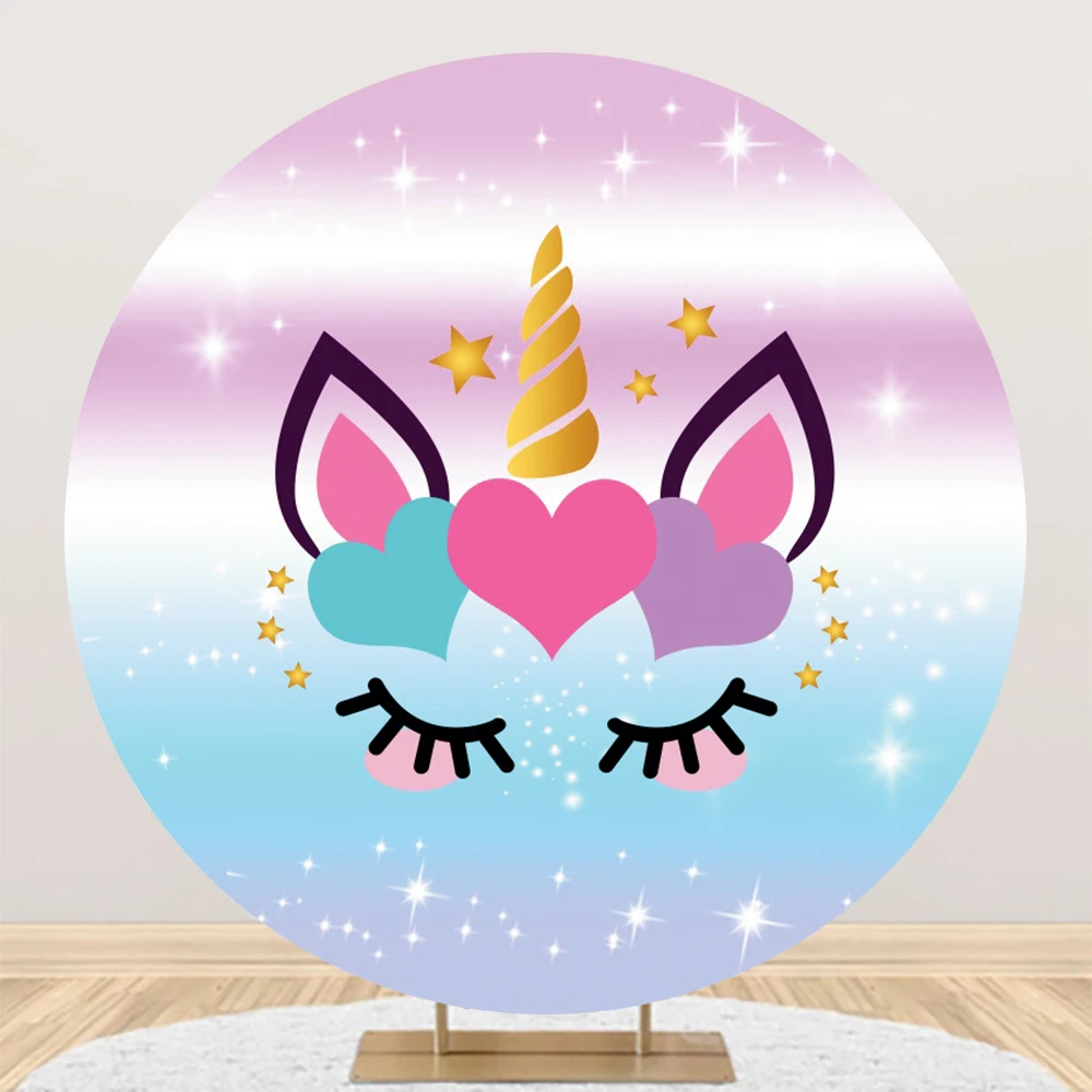 Jednorożec urodziny tło okrągłe koło różowe dziewczyny Baby Shower zdjęcie tło elastyczna złota brokatowa gwiazdy nowonarodzone dzieci rekwizyty 1AN