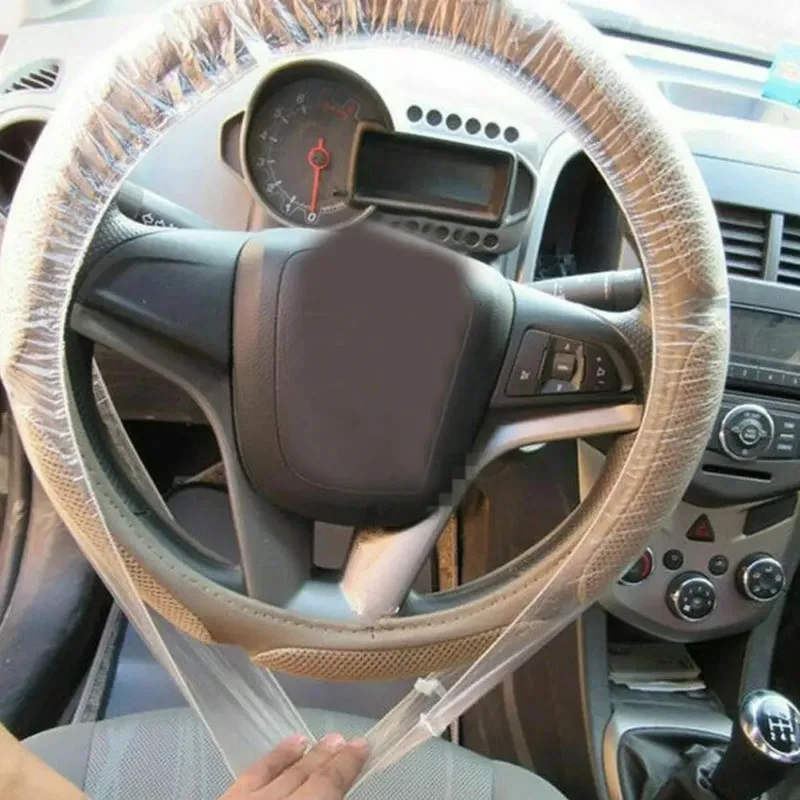 10pcs Universal Car Gear Cover Disposable Transparent Steering Wheel Cover Elastic Waterproof Plastic Safety IsolationProtection