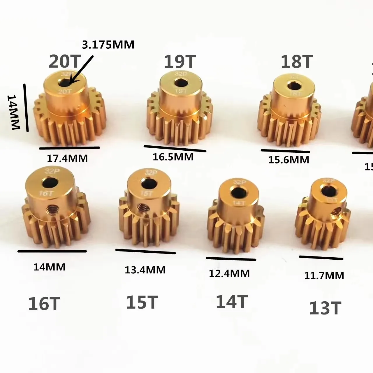Комплект шестерен с металлической шестерней 32DP, 3,175 мм 12T 13T 14T 15T 16T 17T 18T 19T 20T для радиоуправляемых автомобилей и грузовиков 1/10