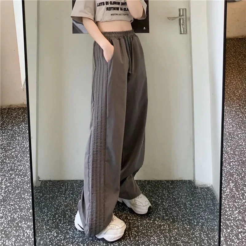 Zoki Vintage Stripe Women Wide Leg Sweatpants Summer Fashion 4Xl Oversized Loose Straight Pants Korean Ins Tide Casual Trousers