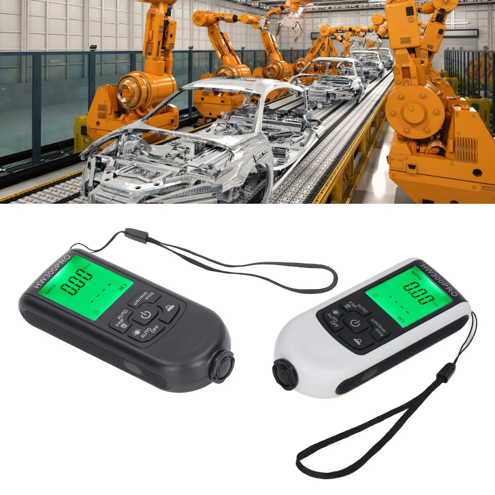 Digital Coating Thickness Gauge Paint Coating Meter Battery Level Indicator Function with Portable Rope for Chemical Industry