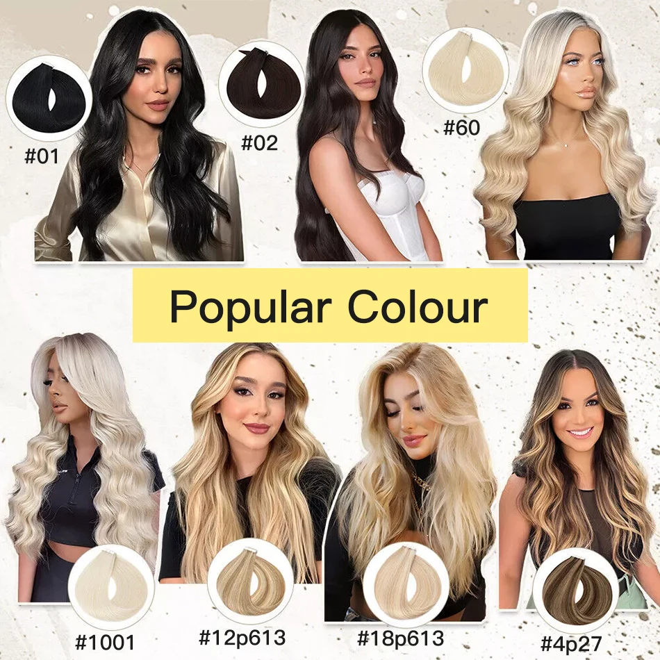 Yelo Straight Tape In Hair Extensions Human Hair European Remy Tape Ins Adhensive Real Thick Human Hair Extensions 20pcs 50G