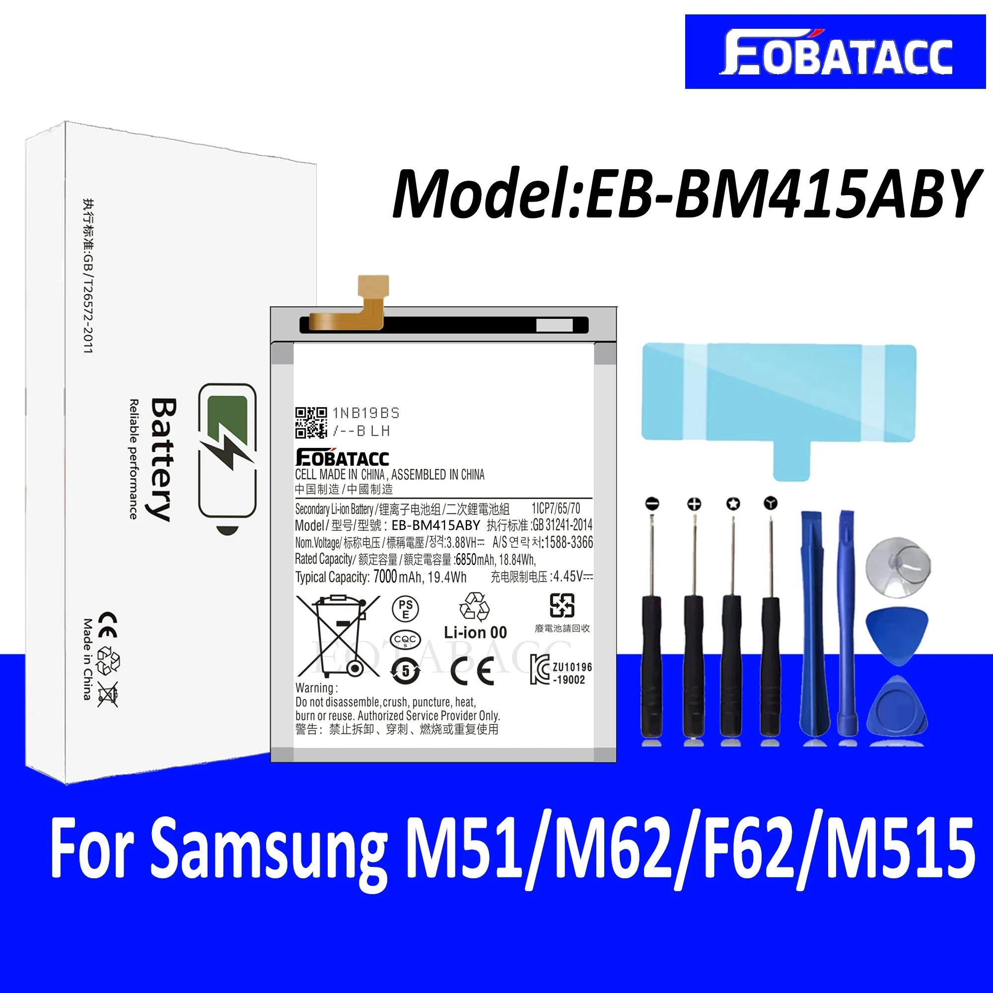 

EOTABACC 100% New high capacity EB-BM415ABY Battery For Samsung M51/M62/F62/M515 Battery +Tools