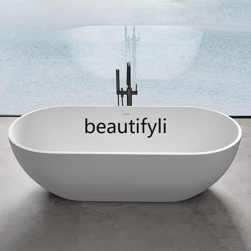 

FGVasca da bagno indipendente in pietra artificiale Piccolo appartamento domestico Letto matrimoniale ovale con bordo sottile e
