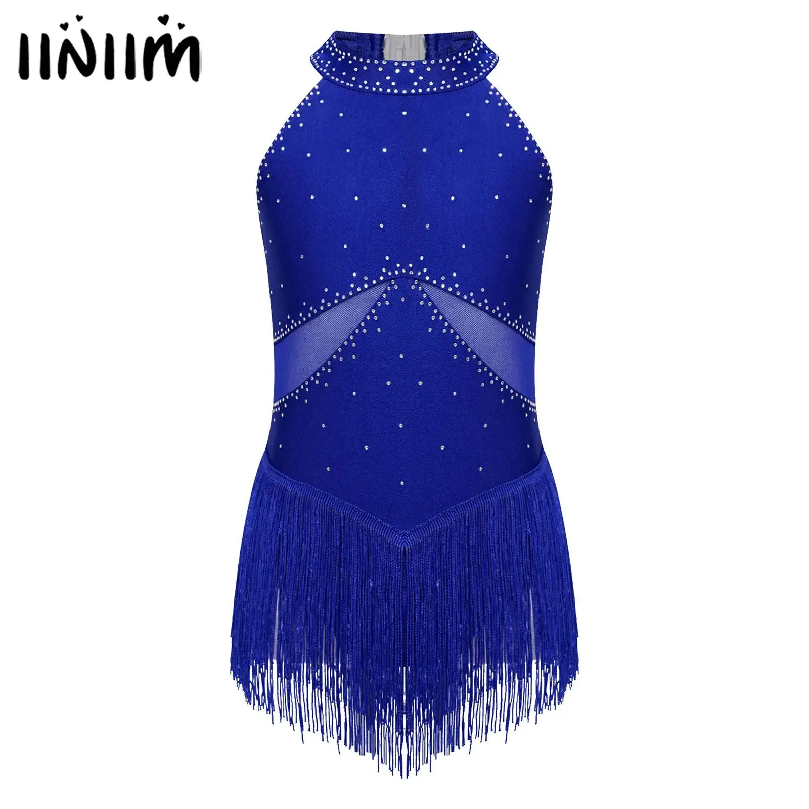 

Kids Girls Gymnastics Leotard Ballet Dance Classical Jazz Dress with Tassels Rumba Salsa Performance Tight Fitting Bodysuit