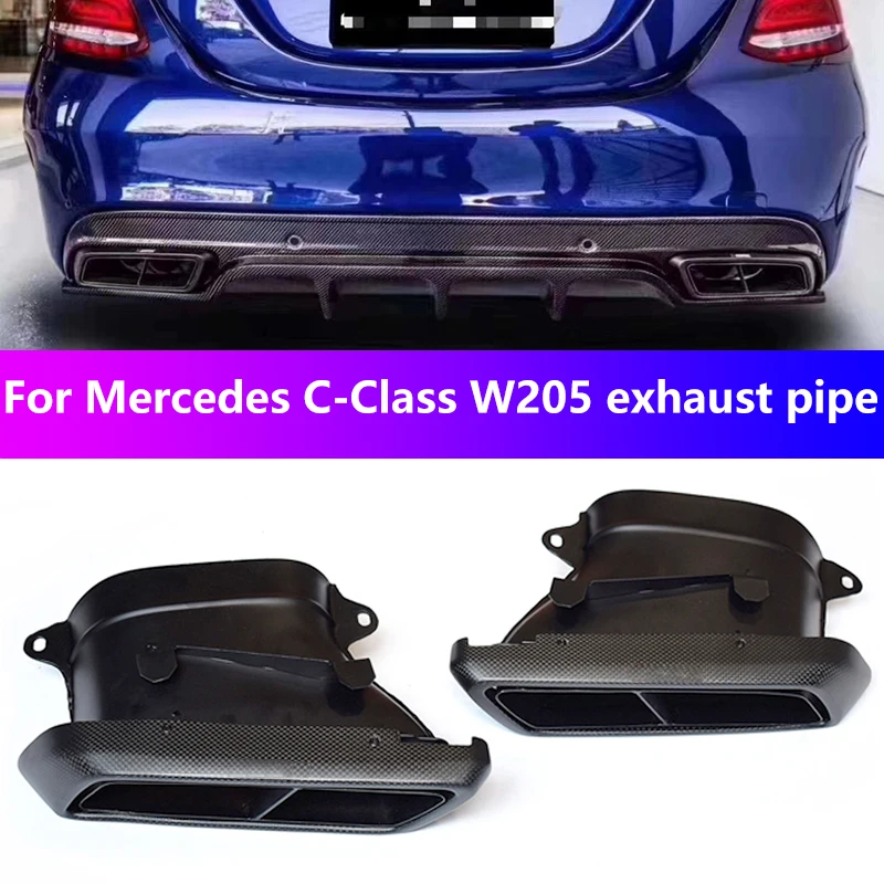 For 2014 to 2018 Mercedes Benz C-Class W205-AMG C63 exhaust pipe upgrade carbon fiber black muffler tip nozzle