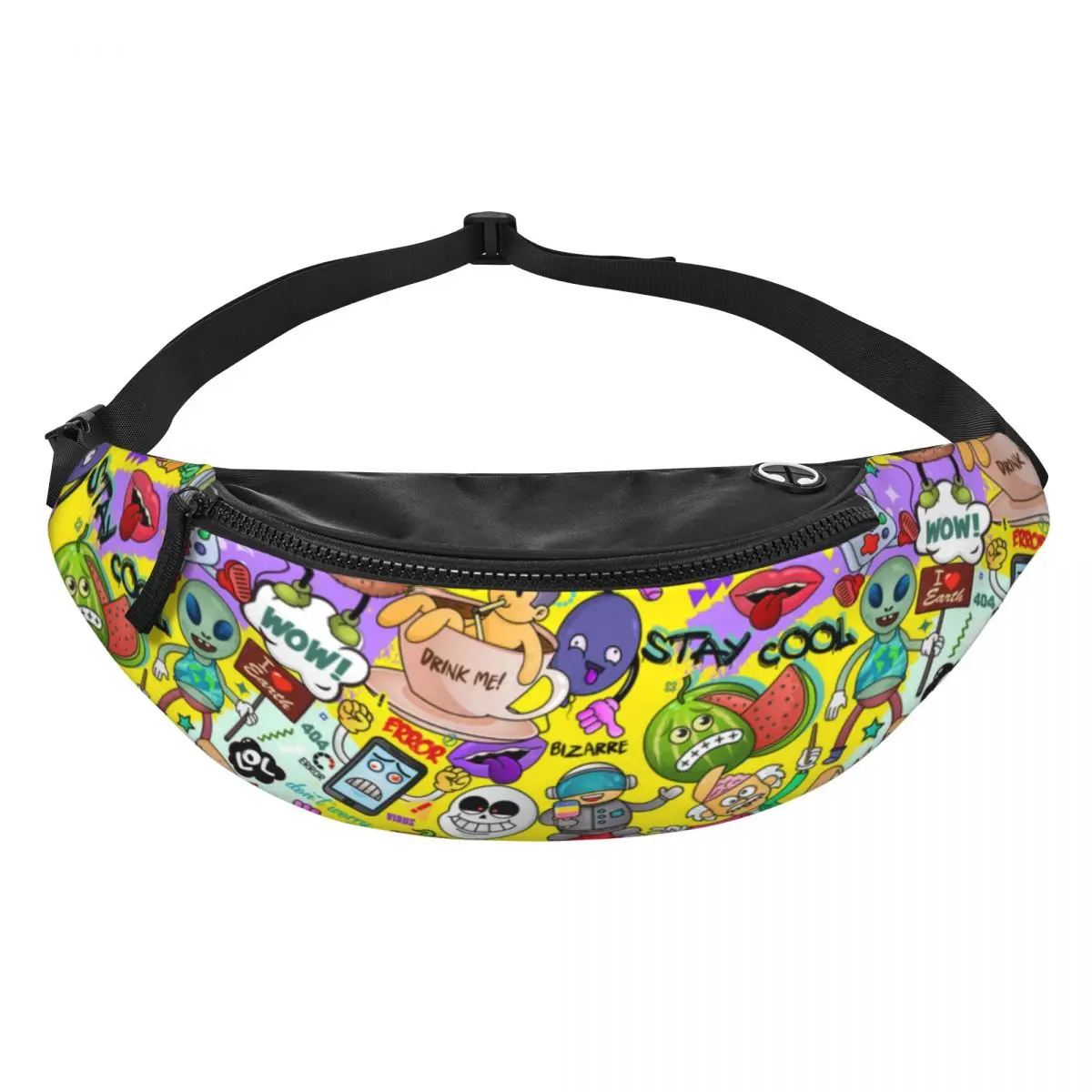 Custom Cartoon Alien Character Creative Art Fanny Pack Men Women Graffiti Style Crossbody Waist Bag for Biking Phone Money Pouch