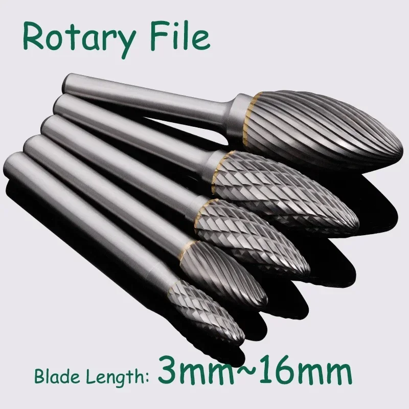 Tungsten Steel Rotary File Milling Cutter Blade Length 3~16mm Metal Tungsten Steel Carbide Grinding Head H-Type Torch-Shaped