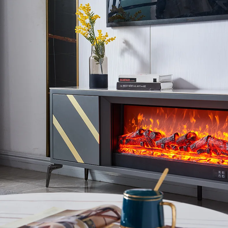 Camino minimalista da 1,8 m mobile TV in legno massello simulato fuoco decorazione armadio villa camino in ardesia riscaldamento