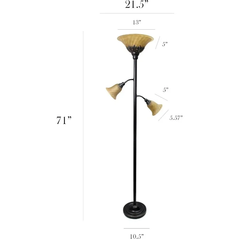 LF2002-RBZ 3 Light Floor Lamp with Scalloped Glass Shades, Restoration Bronze/Champagne