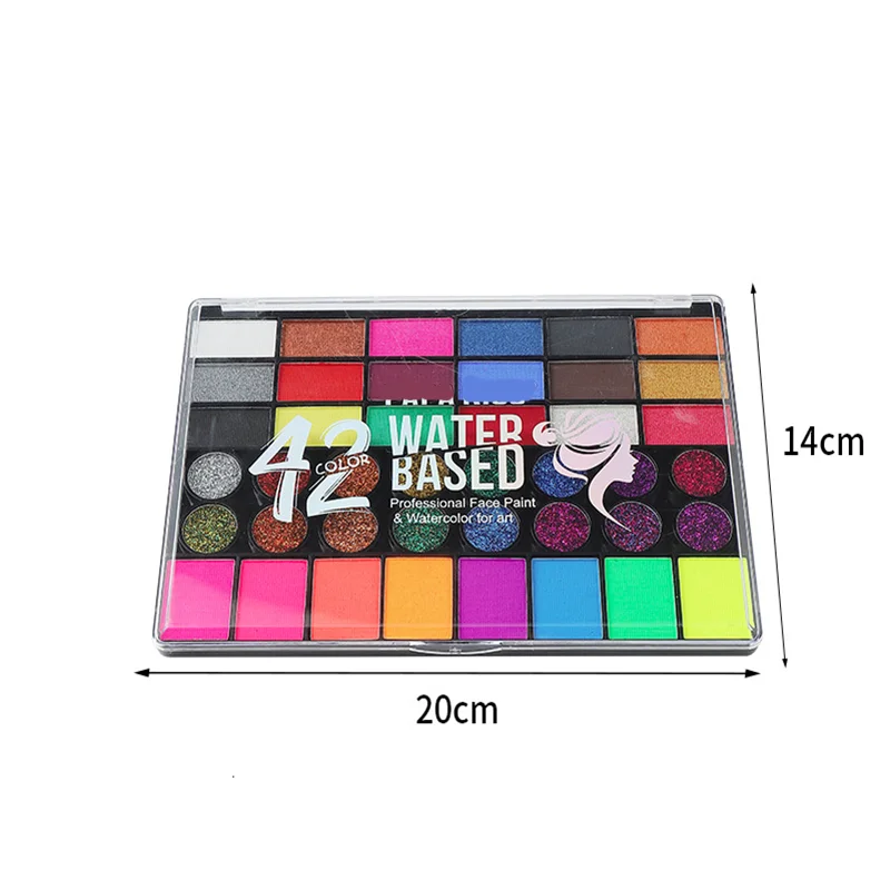 Juego de pintura corporal para cara Soluble en agua, 42 colores, UV, neón, brillo, pintura facial, arte, Halloween, Navidad, fiesta, pintura corporal, Kit de maquillaje