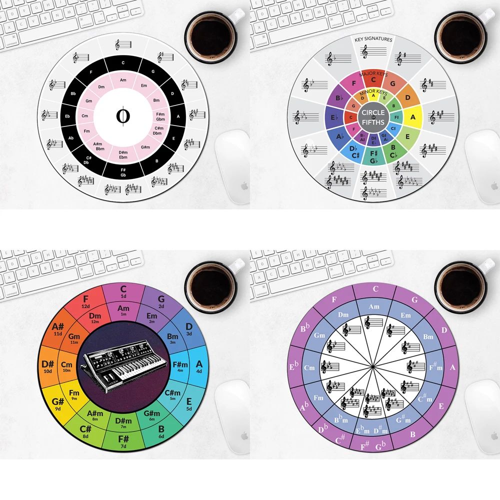 Circle of Fifths Round Silicone Mats Keyboard Mouse Pad Mousepad Art Laptop Gaming Computer Office Rug Padding Table Mat Mini Pc