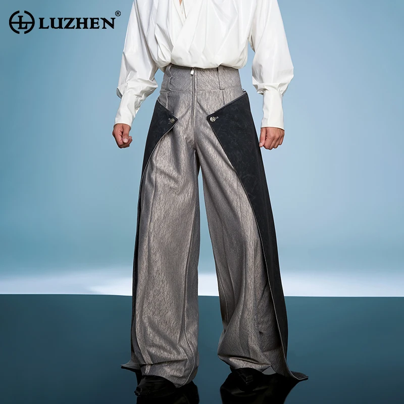 LUZHEN 2025 New Personalized Color Contrast Patchwork Design Casual Pants Men's Fashion Luxury Niche High Street Trousers LZ9365