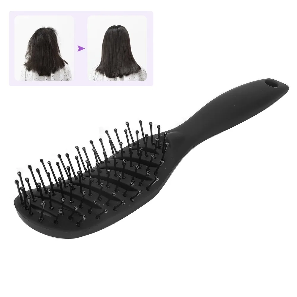 Professional Meniscus Hair Comb Vented Design Black Color Detangling Brush Nylon Bristles Hair Massage Brush Daily Use