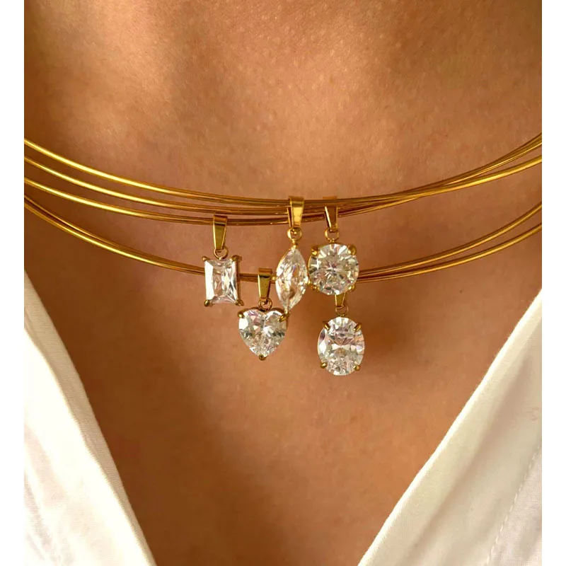 Charms Zircon Pendant Necklace for Women Girls Simple Fashion Choker Necklace New Trendy Heart Square Zricon Necklace Jewelry