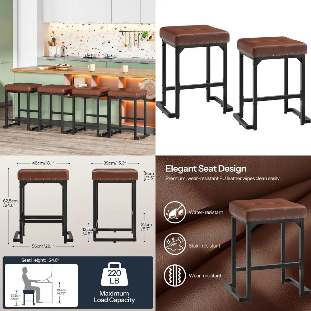 

24 Counter Height Bar Stools Set of 2 with Footrests, Brown and Black for Kitchen Island, Bar, Restaurant Use