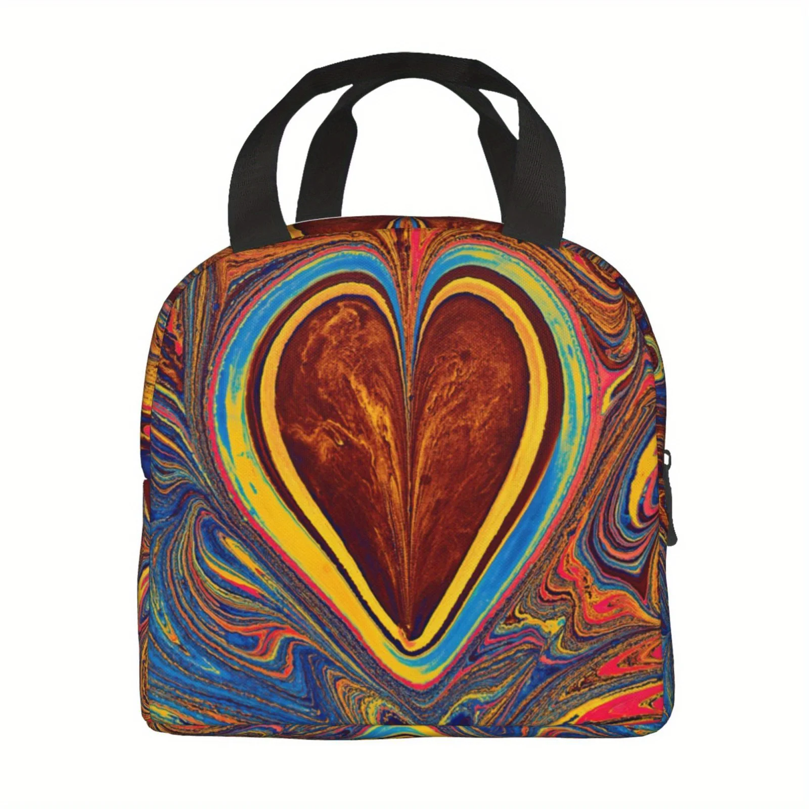 

Vibrant Heart Design Insulated Lunch Bag - Portable, Reusable Cold Chain Bag with Black Handles, Perfect for Camping
