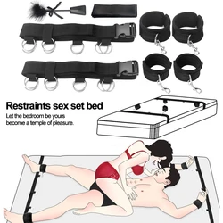 Exotic Bed Bondage Set BDSM Kits Exotic Sex Toys For Women Adults Games Leather Handcuffs Whip Gag Nipple Clamps Sex Products ﻿