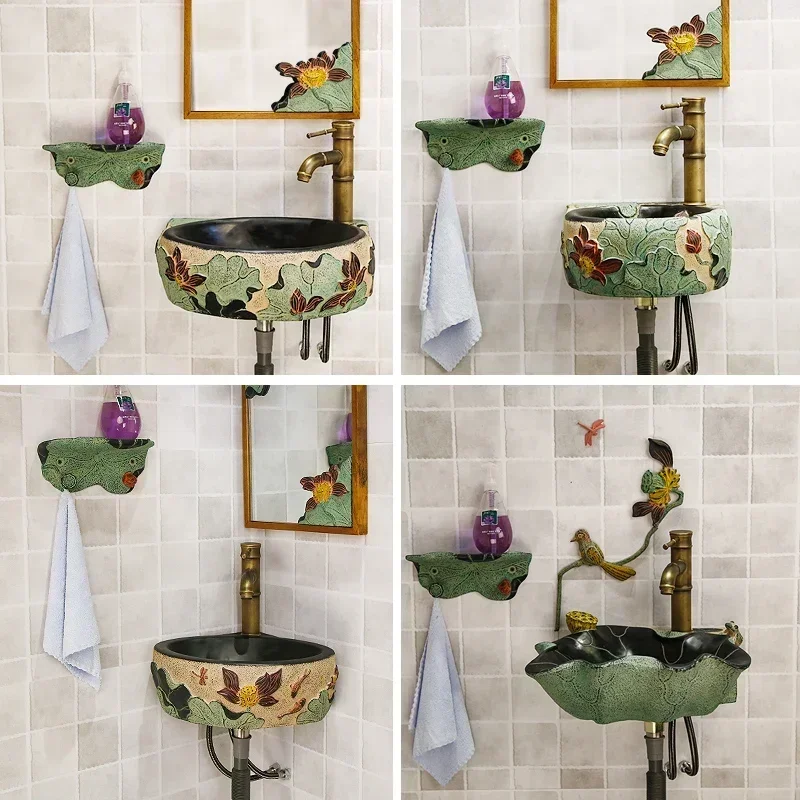 

Creative Washbasin Combination Wall-Mounted Mini Wash Basin Small Apartment Bathroom Triangle Balcony Sink