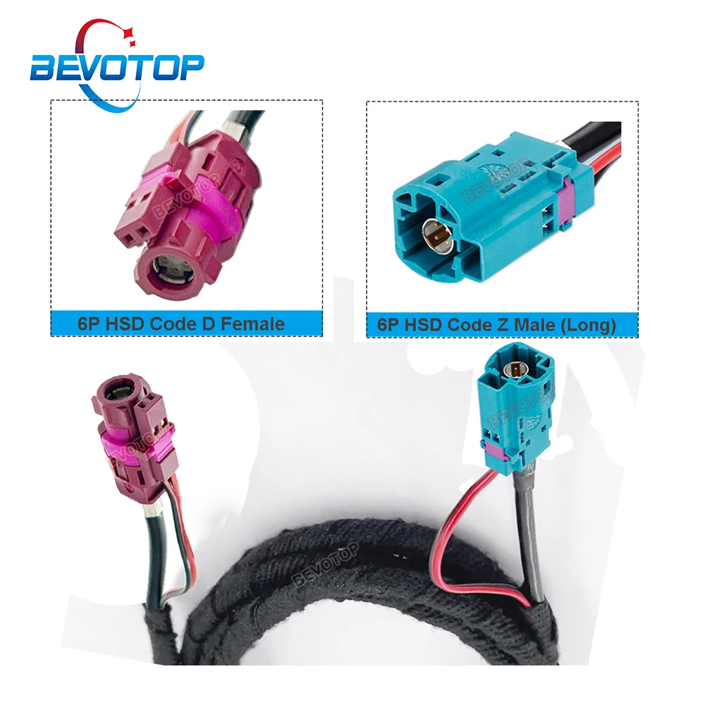 BEVOTOP 4+2 Pin HSD Cable 6Pin Z Male to 6Pin D Female Straight / Right Angle 90° Jack LVDS Cable Car Video Line Wire Harness